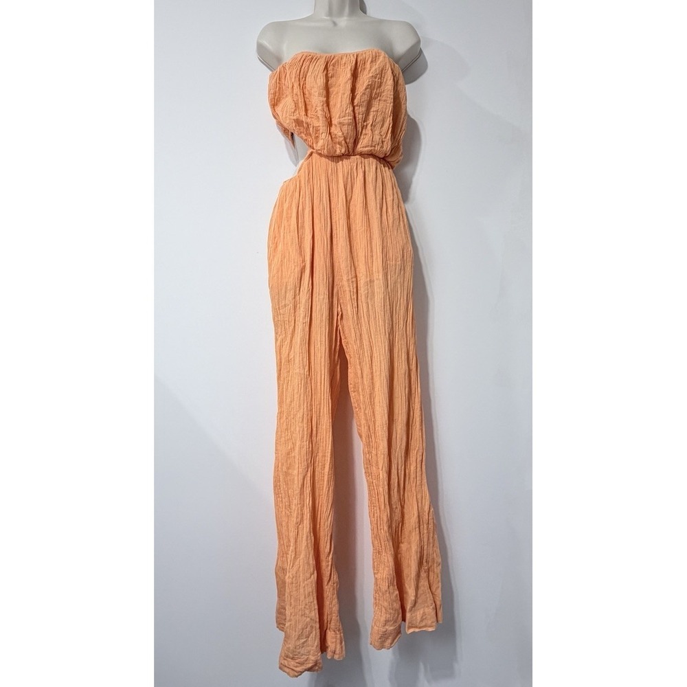 Free People Cut Out For It‎ Jumpsuit Sz S Sherbert Orange Summer Resort Beach